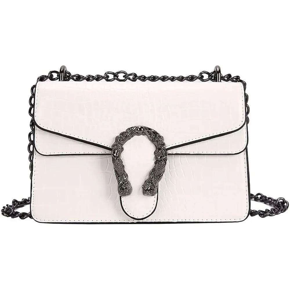 ⚡ Women's Leather Vintage Snake Print Crossbody White Square Satchel Handbag